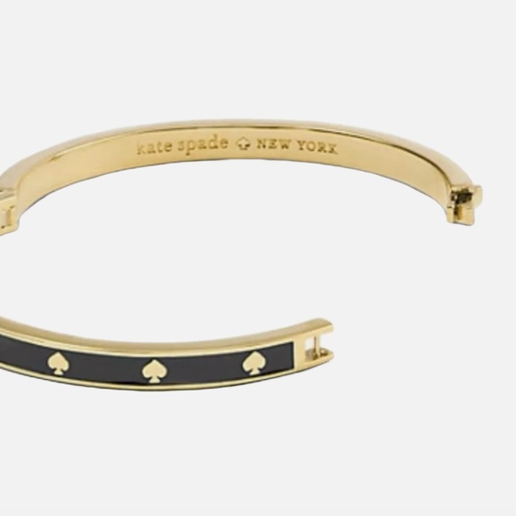 NWT Kate Spade Spot The Spade Thin Black/Gold Tone Bangle Bracelet O0RU2565 NEW - Picture 2 of 8
